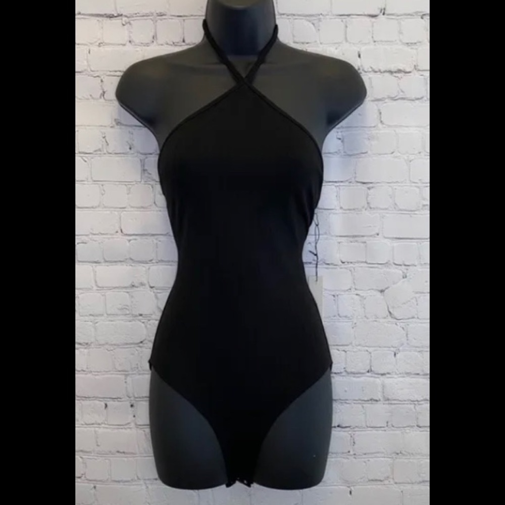 Chapulet (REVOLVE) Black Ribbed Halter Bodysuit size Large NEW